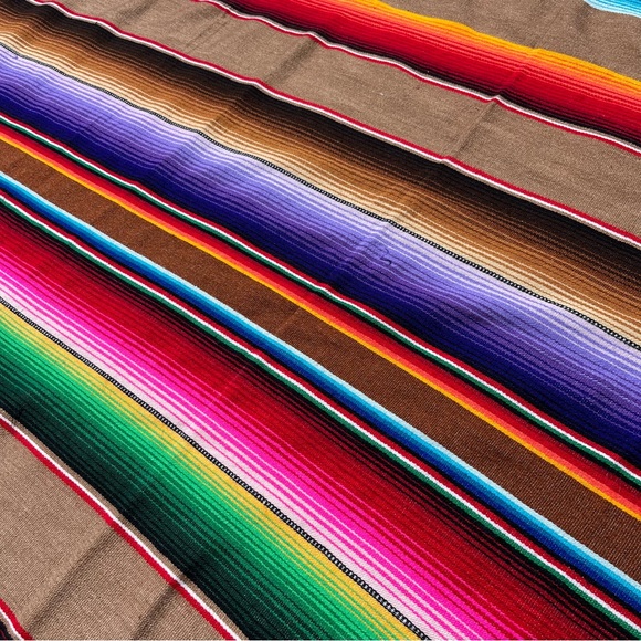 Mexican Woven Serape Saltillo Multicolor Rainbow Fringed Throw Blanket - Picture 4 of 8